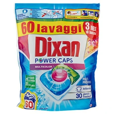 Image of Dixan PowerCaps Multicolor Washing Machine Capsule, Ideal for Colours, 60 Washes 900g