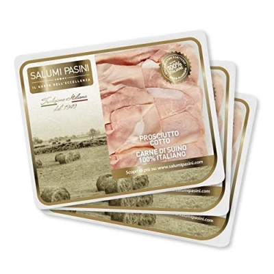 Image of Prosciutto Cotto, Cooked Ham by Salumi Pasini® 3 Trays, 90 gr Each Gluten and Lactose Free
