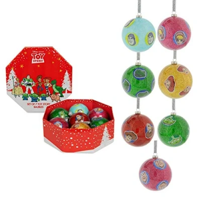Image of Santa Express Disney Toy Story 4 Set of 7 Glitter Christmas Baubles