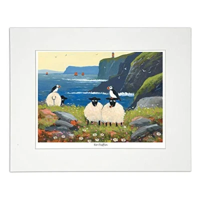 Image of &#039;No Puffin&#039; Mounted Print by Thomas Joseph Sheep Art