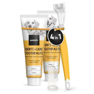 Image of Dog Toothbrush and Toothpaste Kit 2x for Plaque Fresh Breath (100g each), 1x Triple Head Tooth Brush to Remove Tartar &amp; Finger Teeth Cleaning Products