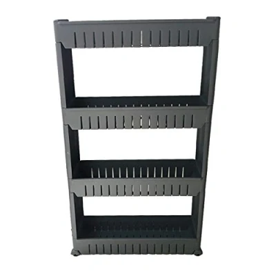 Image of HYGRAD® Slide Out Storage Tower Folding 3/4 Tier Rolling Castor Kitchen Bathroom Trolley Rack UK (Grey, 4 Tier)