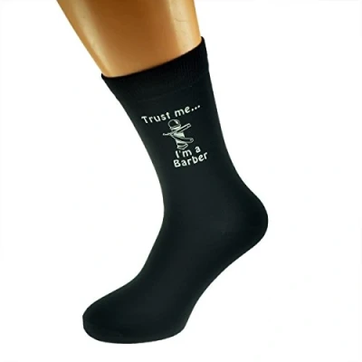Image of Trust me I&#039;m a Barber &amp; Shaving Image Design Mens Black Cotton Rich Socks