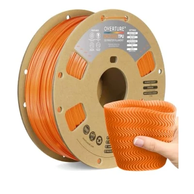 Image of OVERTURE TPU High Speed Filament 1.75mm Flexible 95A Roll, 3D Printer Filament,Dimensional Accuracy +/ 0.02 mm, Fit Most FDM Printer(HS Orange)
