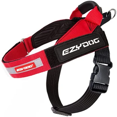 Image of EZYDOG Express Dog Harness for Small, Medium and Large Dogs, Angled Ergonomic Design, Moulded Grip Handle, Easy Release Side Buckle (S, Red)