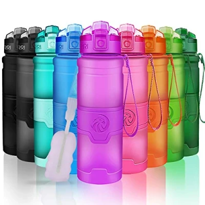 Image of ZORRI Water Bottles, BPA Free Leakproof 32oz 1 litre Bottle for KidsEco Friendly Tritan Sports Cycling,Running,Gym,OutdoorWith Fruit Infuser, Brush1 Click Flip Top Lid