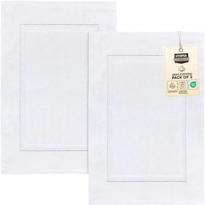 Image of Utopia Towels Cotton Banded Bath Mats, [Not a Bathroom Rug], 53 x 86 CM, 100% Ring Spun Highly Absorbent and Machine Washable Shower Foot Towel (Pack of 2, White)