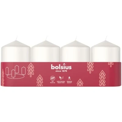 Image of Bolsius Smooth Pillar Candles Set of 4 White 60 x 40 mm Decorative Long Burning Time Unscented with Natural Plant Wax Without Palm Oil