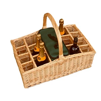 Image of Red Hamper Wicker Willow Large Drinks Basket Carrier