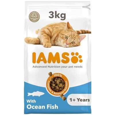 Image of IAMS Complete Dry Cat Food for Adult 1+ Cats with Ocean Fish 3 kg,Packaging may vary