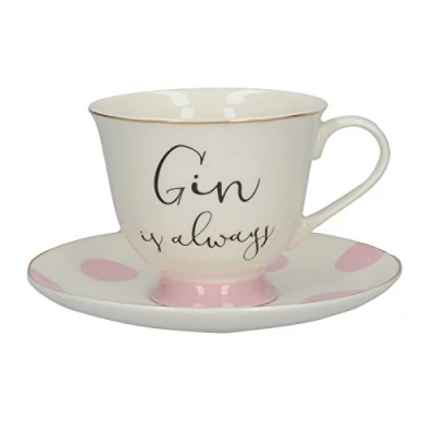 Image of Creative Tops 5213684 Gin and Tonic Cup Saucer with a Gift Box, Fine China, Multi Colour, 15 x 8.5 cm