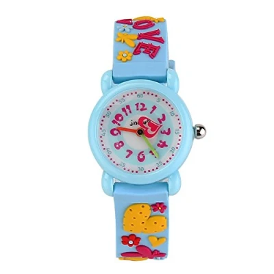 Image of ele ELEOPTION Children&#039;s Watch Waterproof 3D Cute Cartoon Design Round Dial Silicone Rubber Jelly Color Band Quartz Wristwatch for Little Xmas Girls Boy Kids Children (Hearts &amp; Flowers, Blue)