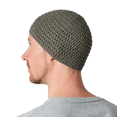 Image of CHARM Cotton Skull Cap for Men Crochet Kufi Hat Mens Beanie Prayer Knit Soft Sensitive Skin Chemo Charcoal Gray L