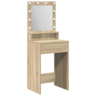 Image of vidaXL Sonoma Oak Vanity Unit LED Lighted Dressing Table with Ample Storage and Sleek Design for Bedroom
