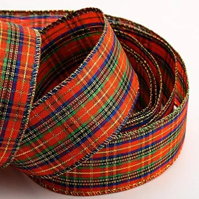 Image of Christmas Tartan Ribbon Wired Edge 50mm x 10m