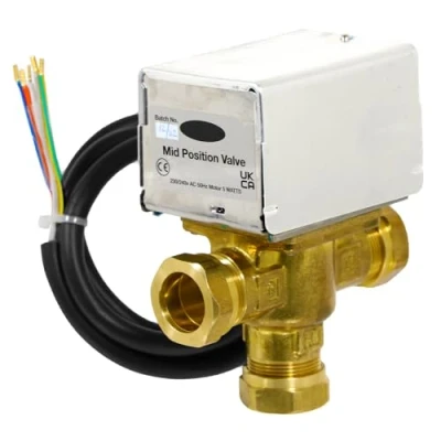 Image of SPARES2GO 22mm Motorised 3 Port Mid Position 5 Wire Valve for Central Heating Boiler Systems