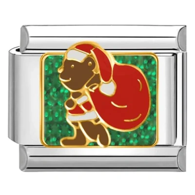 Image of Quiges 9mm Italian Style Charm Link Module Stainless Steel Christmas Bear with Presents for Bracelets