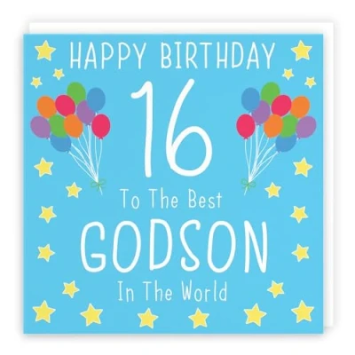 Image of Hunts England Godson 16th Birthday Card Happy 16 To The Best In World Iconic Collection Fun Colourful