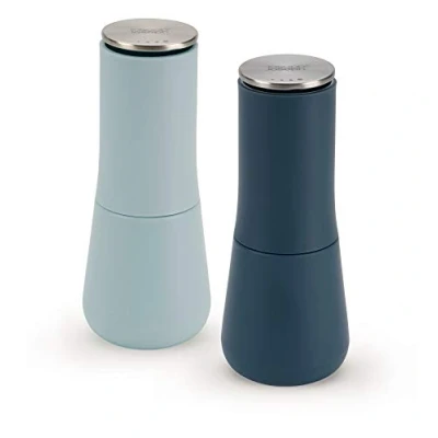 Image of Joseph Editions Milltop Non Spill Salt and Pepper Mill Set Refillable with Ceramic Grinding, Blue, 4
