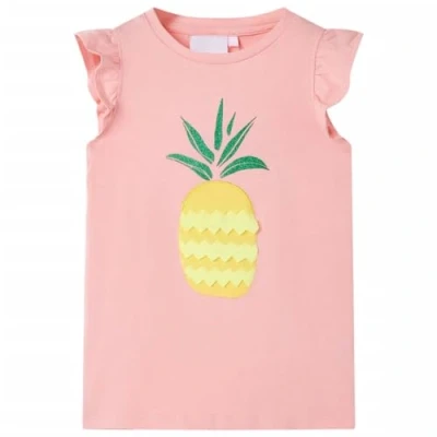 Image of vidaXL Pink Pineapple Print Children&#039;s T Shirt Cotton/Elastane Blend, Round Neckline, Sleeveless, Size 116 for Ages 5 6