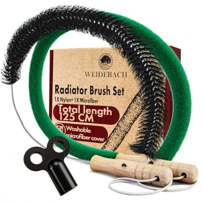 Image of WEIDEBACH® 2 x Radiator Brushes V. 2.0, 125 cm / 75 cm, Long Brushes, 1 Microfibre and Nylon, for Cleaning Radiators Without Animal Hair, Fits Every Corner