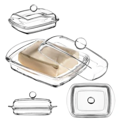 Image of KADAX Glass Butter Dish, Clear Dish with Lid and Handle, Rectangular Container, Treasure, Glass, Dishwasher Safe (1 Piece 16 cm, 2)