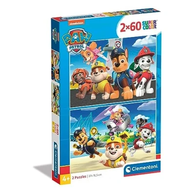 Image of Clementoni 21623 Supercolor Puzzle Paw Patrol 2x60 Pieces, Jigsaw For Kids Age 4, Cartoon, Made In Italy