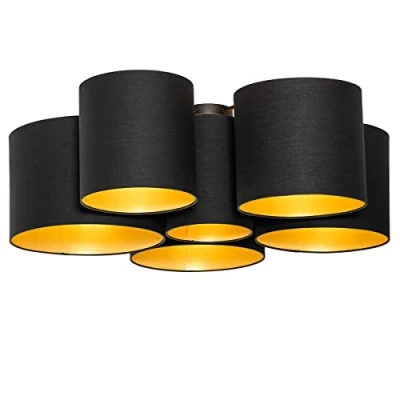 Image of Qazqa Ceiling Lamp I Flush Light Black with Gold Inside 6 Lights Multidrum Modern Suitable for LED E27 Fabric Living Room Kitchen