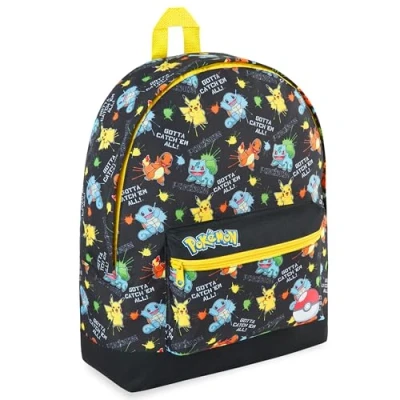 Image of Pokemon Backpack Kids School Bag Boys Girls Teens Pikachu Eevee Pokeball (Black Aop)