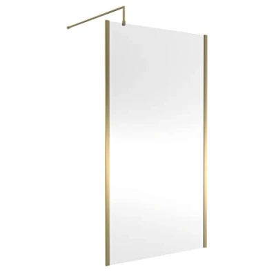 Image of nuie WRSCOBB11 Modern Bathroom Outer Framed Wall Fixed Wetroom Screen with Support Arm, 1100mm, Brushed Brass