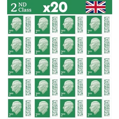 Image of 2nd Class Stamps (20 Pack) Barcoded Self Adhesive UK Letter Postage for Total)