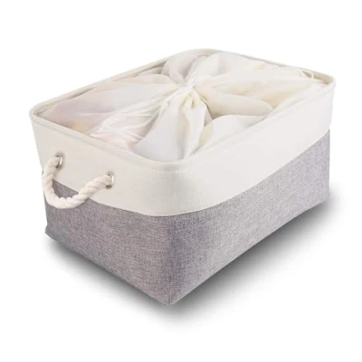 Image of Mangata Extra Large Storage Boxes, Fabric Baskets with Rope Handles for Cupboards, Shelves, Wardrobe, Toys, Clothes (Foldable, Grey White)