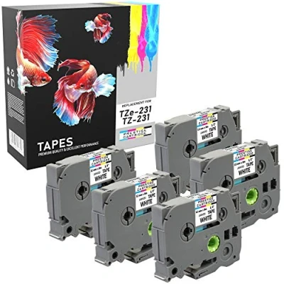 Image of Prestige Cartridge TZe 231 TZ Laminated Label Tapes Compatible with Brother P Touch PT 1000 H100 D210VP D400 D600VP P700 P750W Cube Black on White 12mm x 8m 5 Pack