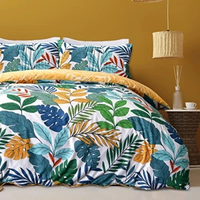 Image of Sleepdown Tropical Palm Tree Floral Multi Brights Ochre Reversible Soft Easy Care Duvet Cover Quilt Bedding Set with Pillowcase Single (135cm x 200cm)