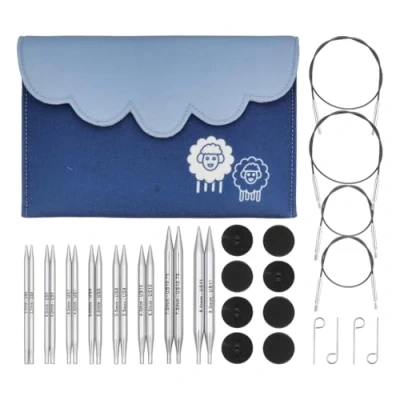 Image of KnitPro Nova Interchangeable Needle Set 8 x 10cm Circular Knitting Pin Pairs with Accessories Deluxe for Beginners, Professionals &amp; Gift Set, Silver
