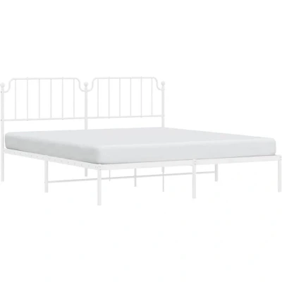 Image of vidaXL Metal Bed Frame without Mattress with Headboard White 183x213cm