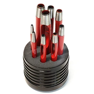 Image of S&amp;R Hole Punch iron set, round/Made in Germany / 9 pcs.Punching Tool 2 10 mm; Specially oiled