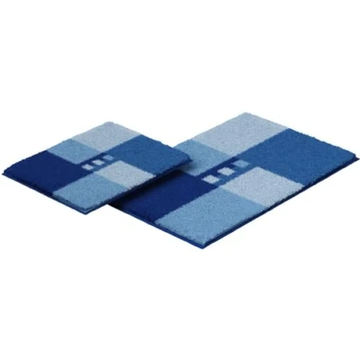 Image of Linea Due bath rug, ultra soft and absorbent, anti slip, MERKUR, 2 pcs set SET, blue