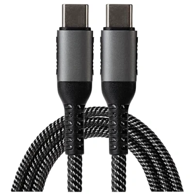 Image of Maplin Braided USB C to 60W Cable Grey Black, 3m, for Apple MacBook, iPad Pro, Air, iPhone 15, Samsung Galaxy phones, Microsoft Surface, Google Pixel, Honor and more