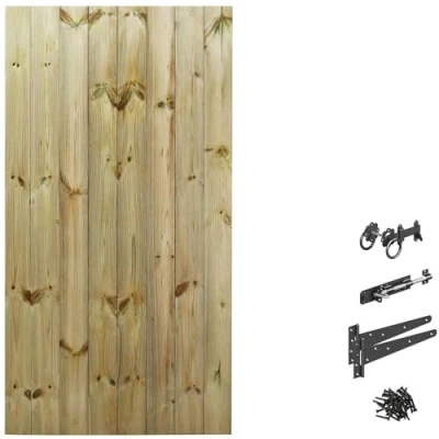 Image of Bespoke Custom Made to Measure UPTO HEIGHT: 6ft (180cm High) Tongue &amp; Groove Semi Braced Flat Top Pathway Garden Pedestrian Gate [Width Between 75CM 90CM With Ring Latch Hinge Pack