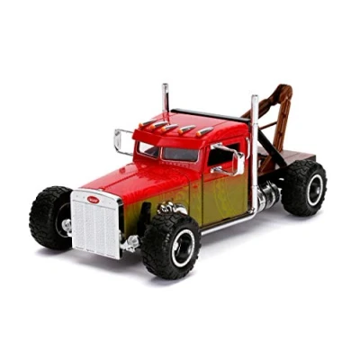 Image of Jada Toys Fast &amp; Furious Hobbs and Shaw Custom Peterbilt Truck Car Tuning Model 1:24 Opening Doors wheel Red/Yellow