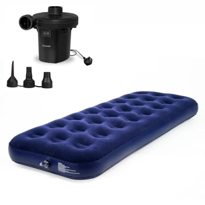 Image of DENNY Single Airbed Inflatable Mattress, Waterproof Camping Mattress Air Bed, Quick for Adults &amp; Kids, Blow Up Bed with Electric Pump (Single + Pump)