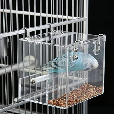Image of Automatic Bird Feeder No Mess Cage Pet Seed Food Container for Parakeet Canary Cockatiel Parrot Finch Acrylic (5.1 x 5.1 4.3 inch)