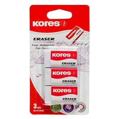 Image of Kores White PVC Rubber Erasers KE 30 Pocket Size Block Shape with Paper Sleeve 40 x 21 10mm School Supplies, Rubbers Erasers, Cute Stationary, Office Supplies Pack of 3