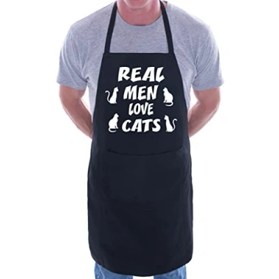 Image of Print4U Real Men Love Cats BBQ Cooking Funny Novelty Apron Black