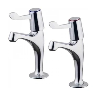 Image of Pair of Contract Lever Kitchen Sink Pillar Taps Chrome WRAS Approved