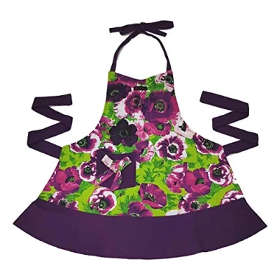 Image of Ragged Rose Alice Retro Style Purple Floral Apron, Cotton, M L