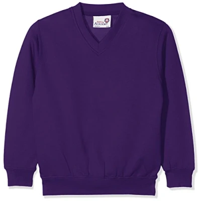 Image of AWDis Boy&#039;s Kids Academy V Neck Sweatshirt School Top, Purple (Academy Purple), 13 Years (Manufacturer Size:XX Large)