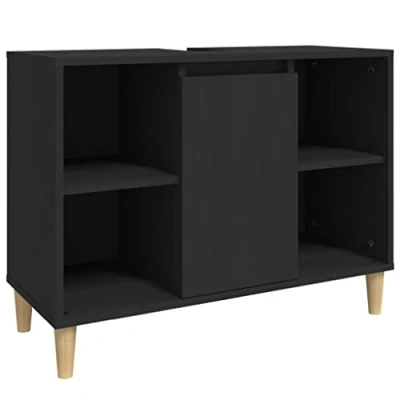Image of vidaXL Sink Cabinet, Under Cabinet with Shelf, Bathroom Vanity Unit Door, Unit, Industrial Style, Black Engineered Wood