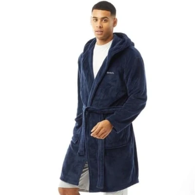 Image of Bench Mens Estrada Hooded Fleece Robe Dressing Gown Navy L/XL